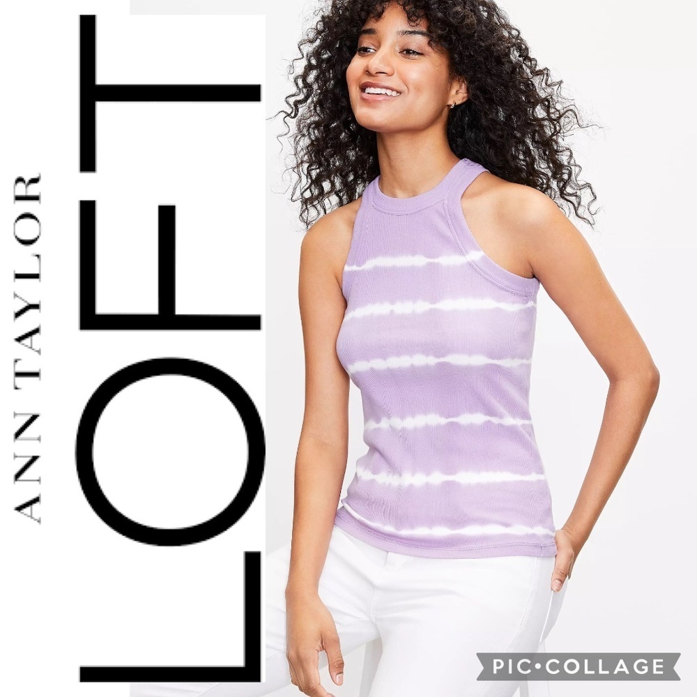 Ann Taylor LOFT Purple Tie Dye Ribbed Racerback Tank Top Size SP